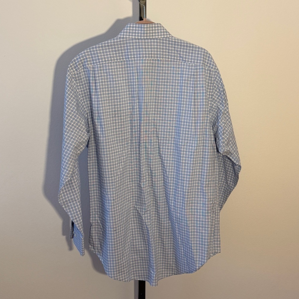 Vintage Lauren Ralph Lauren Men’s Blue and White Checkered Shirt - Picture 3 of 5